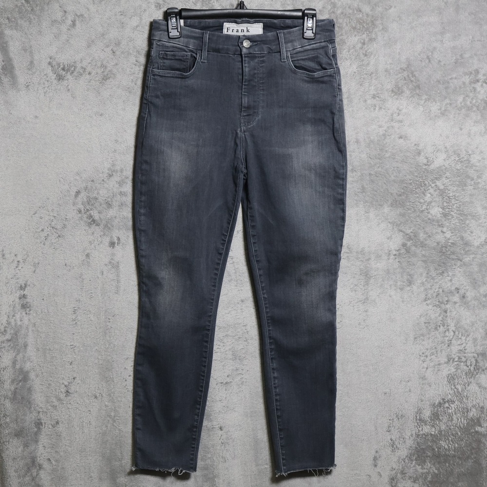 Frank & Eileen Sligo Jeans Women 27x26 Black Gray Raw Hem Skinny Denim Ankle